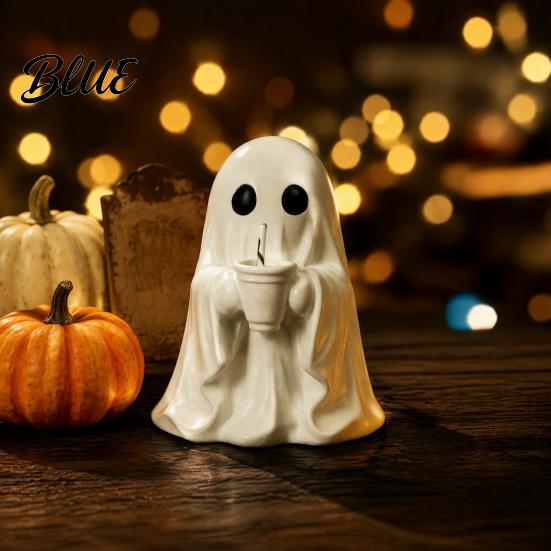 Festival Party Atmosphere Decor Cute Halloween Ghost Figurine Resin Tabletop Ornament with Black Cat And Desktop Ornaments Coffee Cup for Home Office