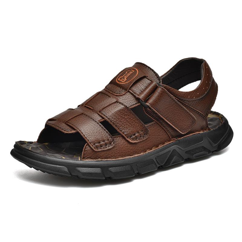 Popular 2025 Independent Station Sandals Men's Leather Soft Sole Lightweight Outdoor Breathable Beach Shoes Large Size 4748