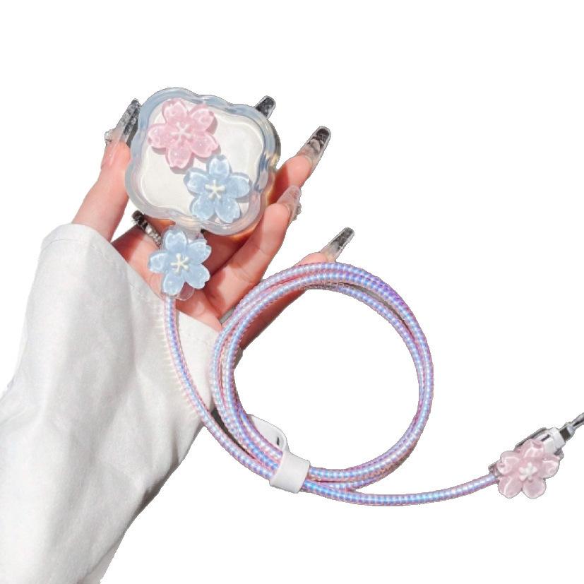 Summer Flower Is Suitable for Apple 40w Charging Head Protective Cover Is Suitable for 17promax Data Cable iPhone16 15