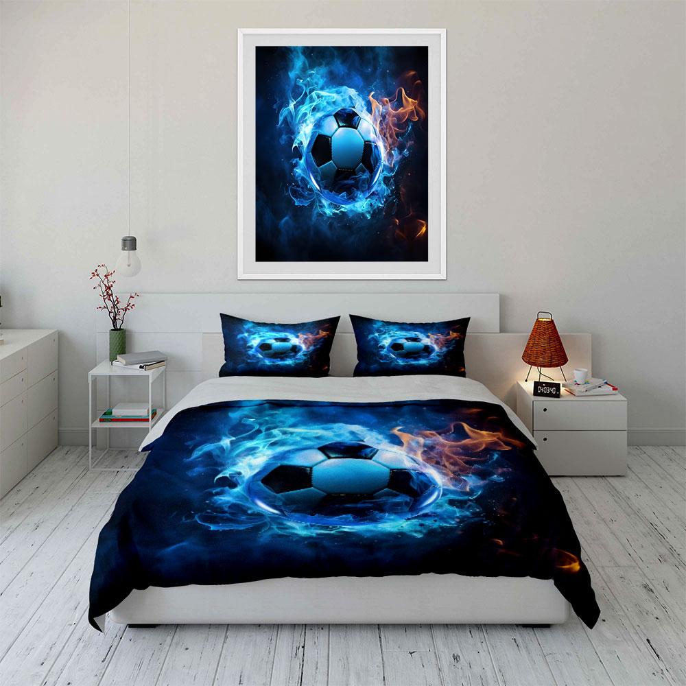 "Soccer Ball Fire & Ice Design" Bedding Duvet Cover Set Duvet Cover Pillowcases (1 * Duvet Cover 2 * Pillowcases, without duvet insert)