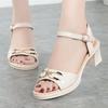2025 Summer New Sandals Women's Soft Leather Soft Sole Medium Heel Thick Heel Mother Fish Mouth Leaking Toe with Fashion Women's Shoes