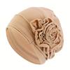 Turban Hat for Women, Side Flower Decor Head Wrap, Pure Color High Elasticity Turban Cap for Sensitive Scalp Postpartum Care Sleep