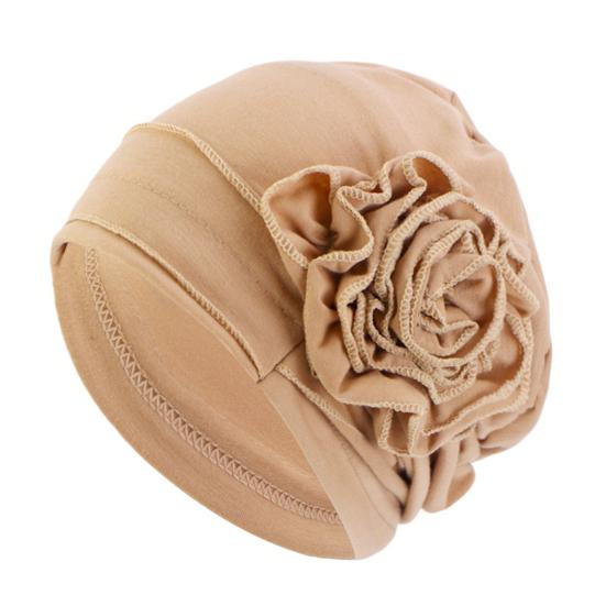 Turban Hat for Women, Side Flower Decor Head Wrap, Pure Color High Elasticity Turban Cap for Sensitive Scalp Postpartum Care Sleep