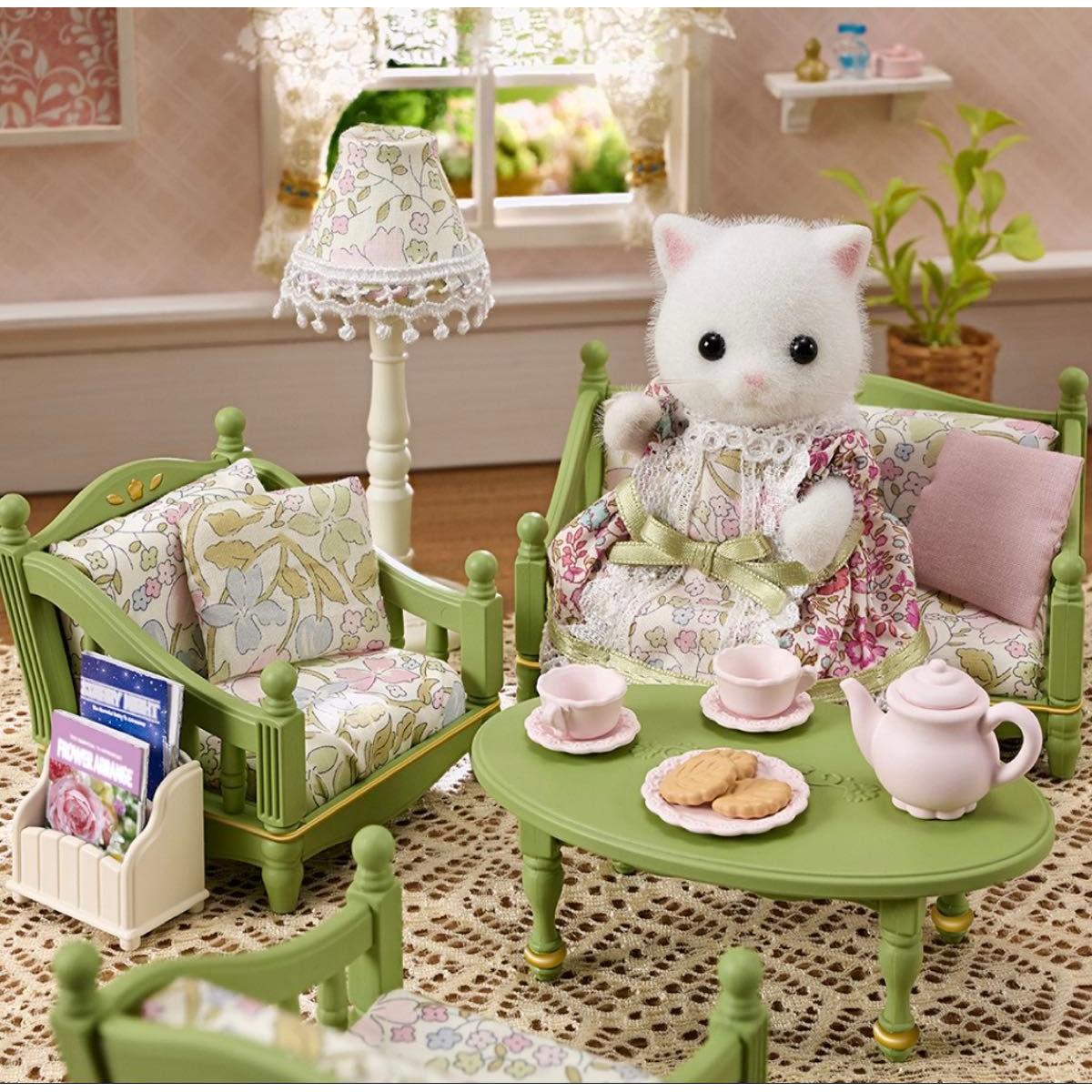 Used Unused Sylvanian Families Liberty pattern sweet living room Persian cat