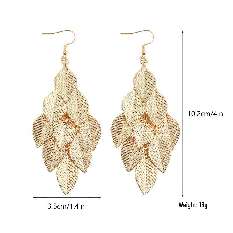 Bohemian Tassel Leaf Dangle Earrings: Long, Elegant Metal Bridal Style