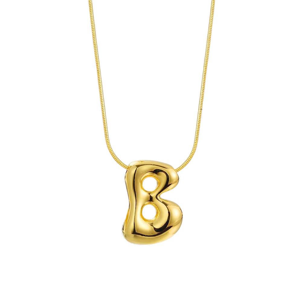 Chubby 26-Letter Balloon Pendant Necklace, Gold-Plated Stainless Steel