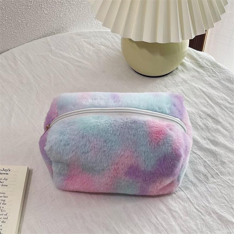 

Cute Sweet Gradient Plush Cosmetic Bag Girly Women Large Capacity Travel Portable Storage Bags Fluffy Organizer Pencil Case Gift фіолетовий