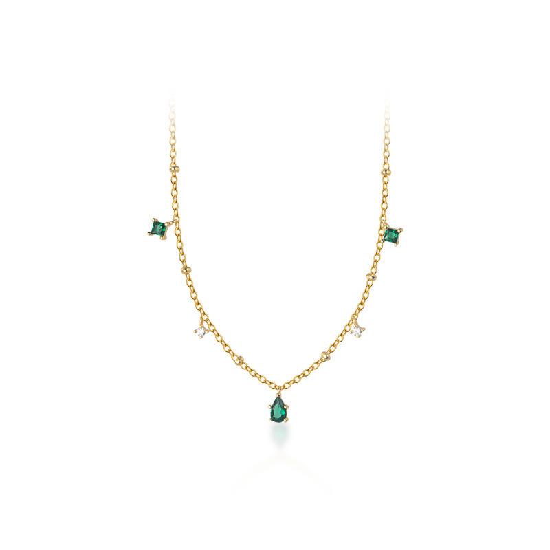 925 Sterling Silver Diamond Necklace Green White Water Drop Zircon Gold Plated Necklaces for Women Fashion Jewelry Necklaces