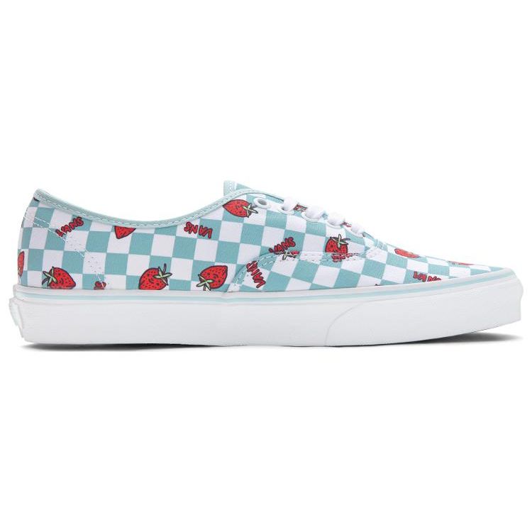Vans Authentic Wallpaper Checkerboard Strawberry Print Durable Breathable Low Top Canvas Shoes Unisex Sneakers Green White VN0A5KS9LTB