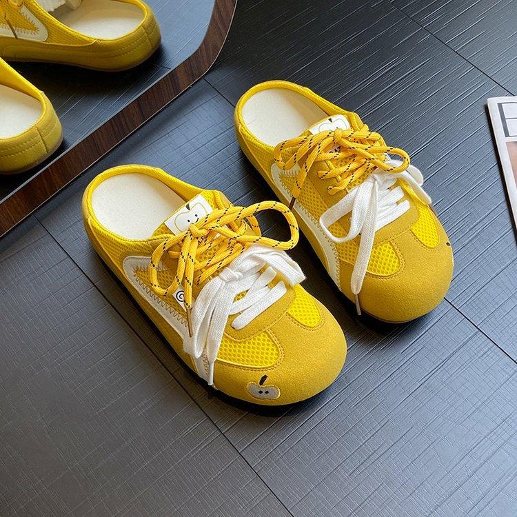 Retro deutsche Trainings-Taschenkopf-Hausschuhe Damen Oberbekleidung 2025 Sommer neu runder Kopf Mesh atmungsaktiv vielseitige Taschenkopf-Schleppsandalen