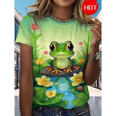 Fun Frog Pattern 3D Printed Women T-shirt Summer Casual Daily Street Short Sleeve T-shirt Cute Animal Graphic Kids Men Top Tees