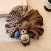 Beige Plaid Flower Bear Scrunchie: Extra Large Hair Tie for Women
