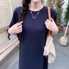 DIMANAF 2025 Summer Plus Size Dress Women Casual Vintage Dress Split Black Basic Long Loose Dress