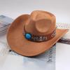 Western Cowboy Style Tibetan Bull Head Accessories Fashion Top Hat Autumn/Winter New Collection Deer Skin Velvet Large Edge Riding Hat