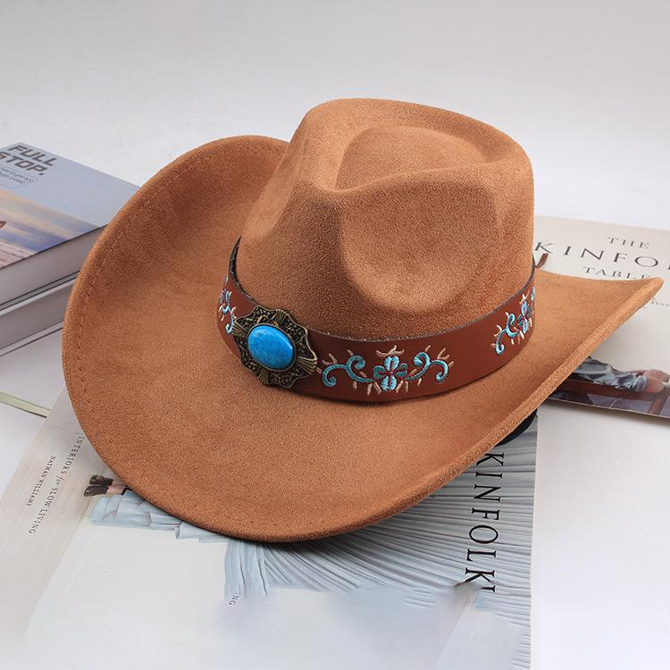 Western Cowboy Style Tibetan Bull Head Accessories Fashion Top Hat Autumn/Winter New Collection Deer Skin Velvet Large Edge Riding Hat