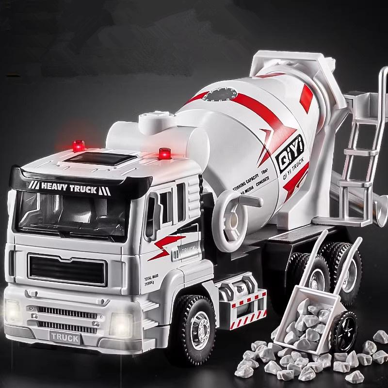 1/40 Alloy Electric Mixer Car Model Diecasts Metal Heavy Cement Mixe Truck Vehicles Car Model Sound and Light Childrens Toy Gift