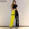 Plus size cores contrastantes hip hop solto sweatpants feminino cintura alta solta casual harem calças
