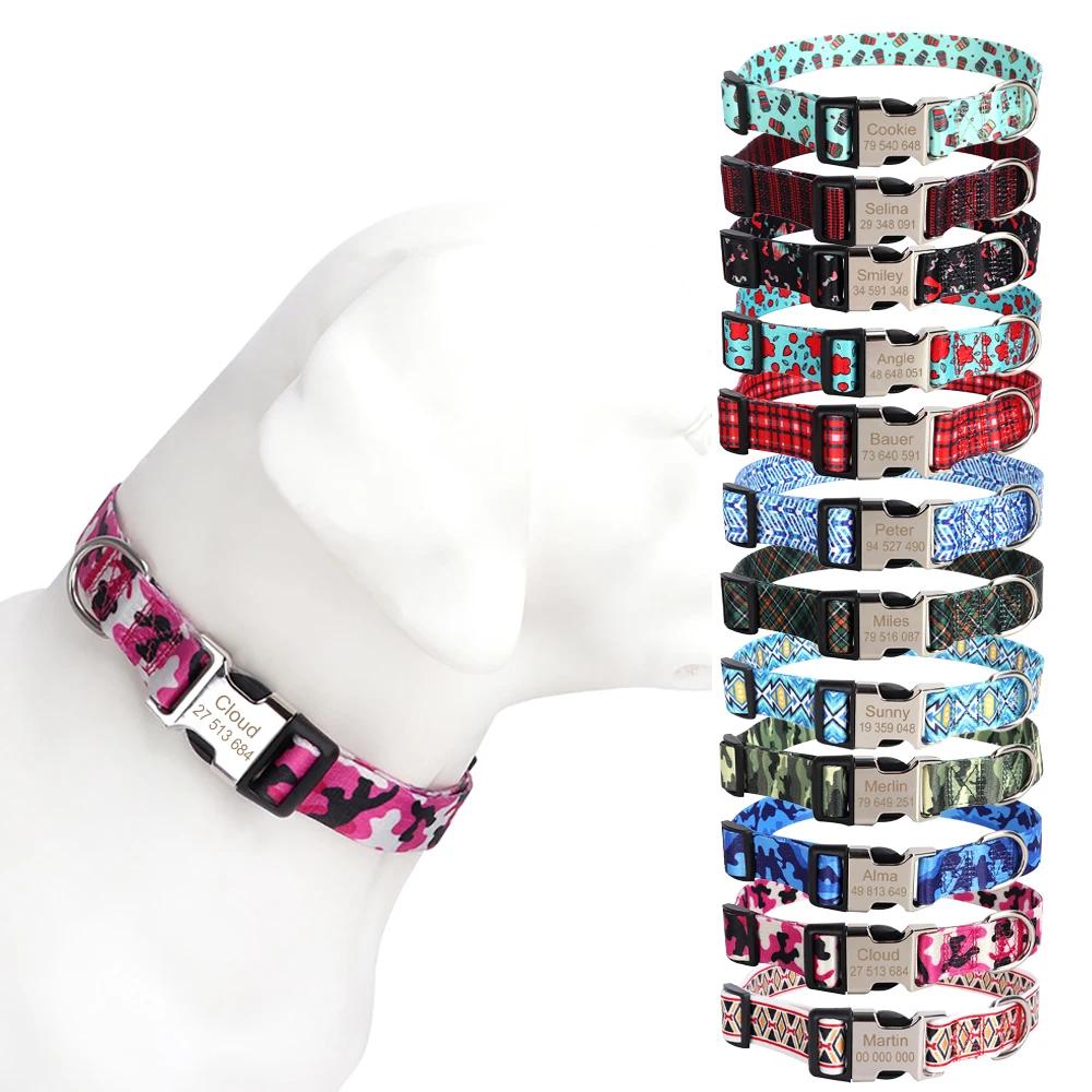 Classic Custom Dog Collar Metal Buckle Dogs Nameplate Collar Free Engrave Personalized Pet Collars Adjustable for Small Medium Large Dog