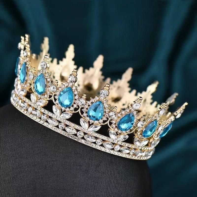 European and American Baroque Alloy Teardrop Crown Headwear for Brides Wedding Photography Accessories Full Round Coming of Age Ceremony Headwear