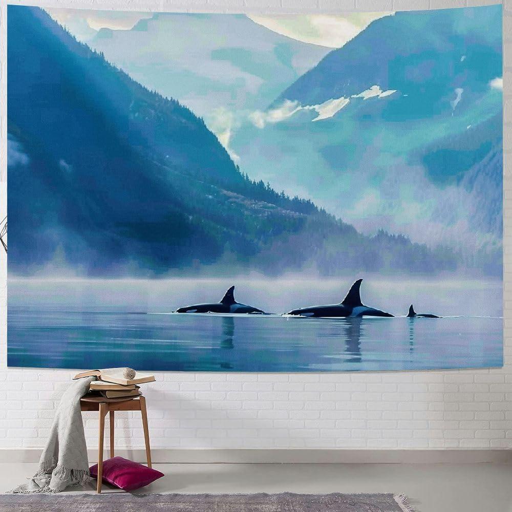 Tapestry kanxlan killer whale seascape photo with 75x100 чёрный