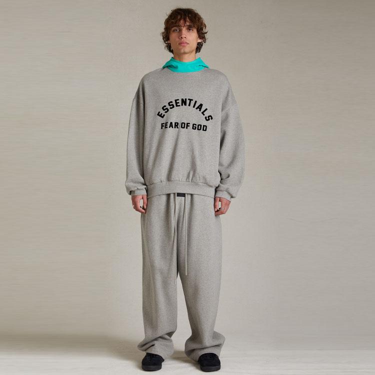 Fear of God Essentials Nylon Fleece Hoodie Dark Heather Oatmeal/Mint Leaf Men Tops Grey 202SP244312F