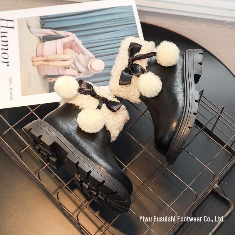 Girls' 2025 Autumn/Winter Princess Snow Boots - Plush, Warm, All-Season Short Cotton Boots for Little Girls