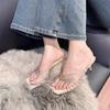 2025 Summer New French Roman Thin Strap Gold Cool Slippers Fashionable Versatile Not Tired Feet Beautiful High Heel Sandals Women