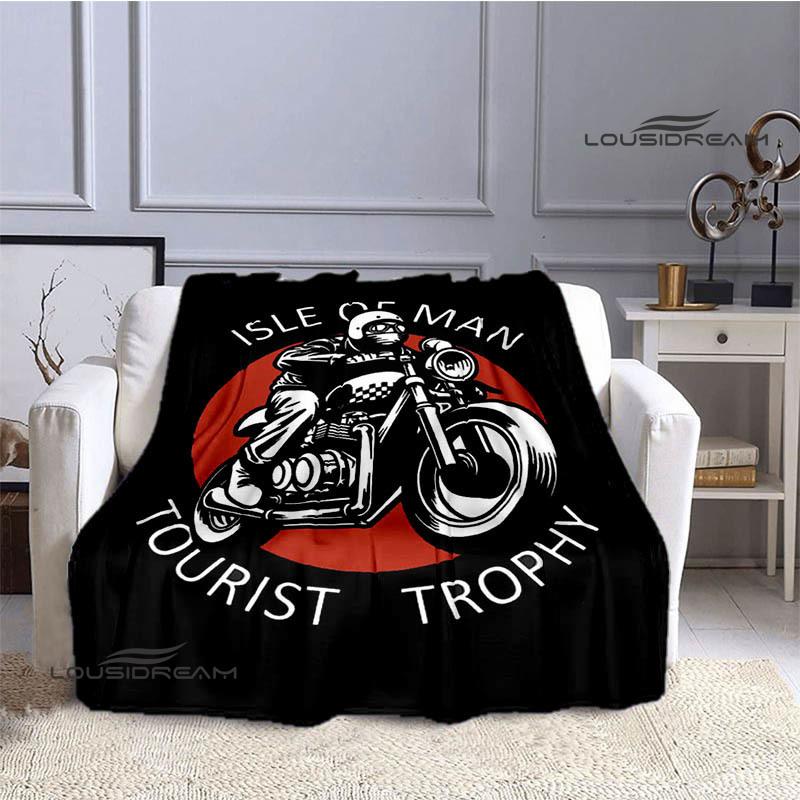 Motorcycle Isle of Man Tt Printed Blankets Flannel Warm Blanket Soft Cozy Blanket Travel Blankets Bed Linings Birthday Gift