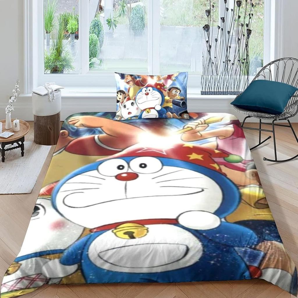 Utsøkt 3D Tegneserie Katt Bakgrunn D-Doraemon Trykk Sengetøy Sett Dynetrekk Dyne Seng Ungdom Barn Jenter Gutter Gave