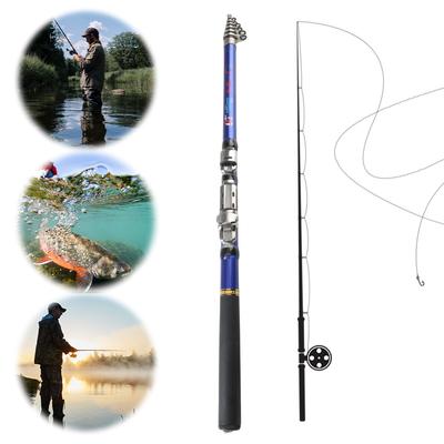 Vara de pesca telescópica, vara de pesca giratória, fibra de carbono, leve, cabo antiderrapante, vara pequena para jangada, acessórios de pesca