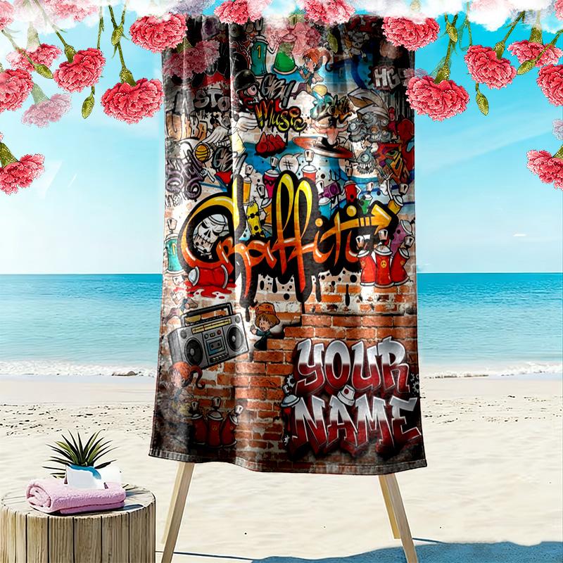 Name Custom Hip pop Print Beach Towel, Large Soft Quick Dry Towel for Beach Camping Swimming