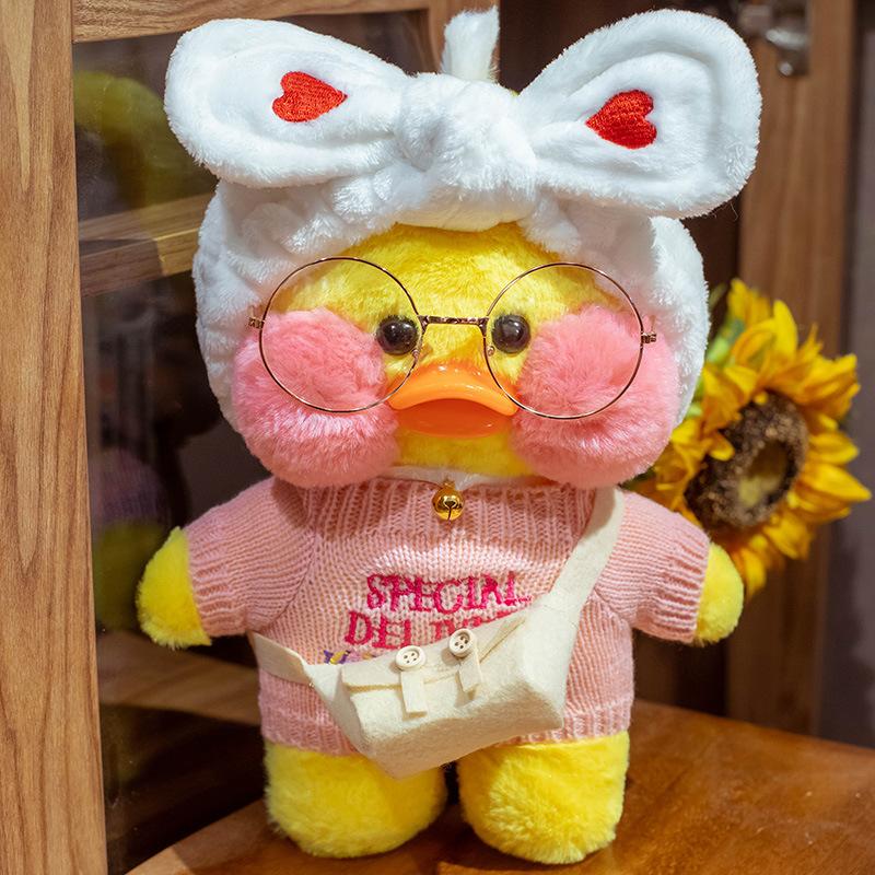 30CM Cafe Duck 30cm Little Yellow Duck Cute Pillow Plush Toy Stuffed Doll Wearing Glasses and Clothes Cartoon Cute Toy