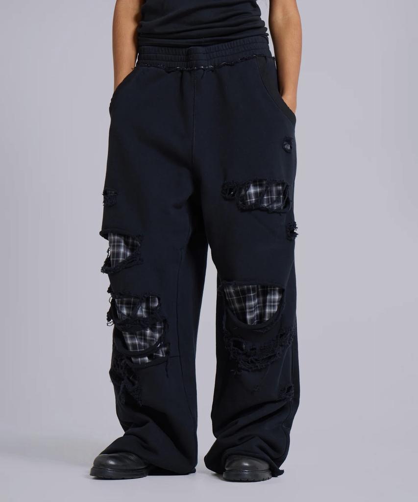 Jeidideuleondeon (U) Black Check Backed Distressed Monster Jogger Black