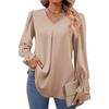 Damen Einfarbig Chiffon Pullover V-Ausschnitt Pullover Ausgestellt Langarm Bluse Bluse