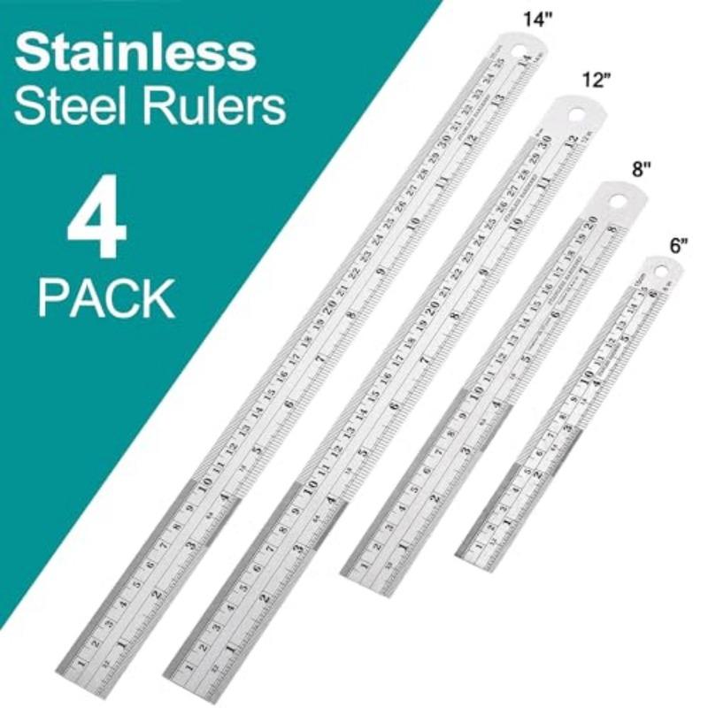 Metal Rulers, Steel Rulers Pack of 4, 6, 8, 2, 4-inch Stainless Steel Ruler