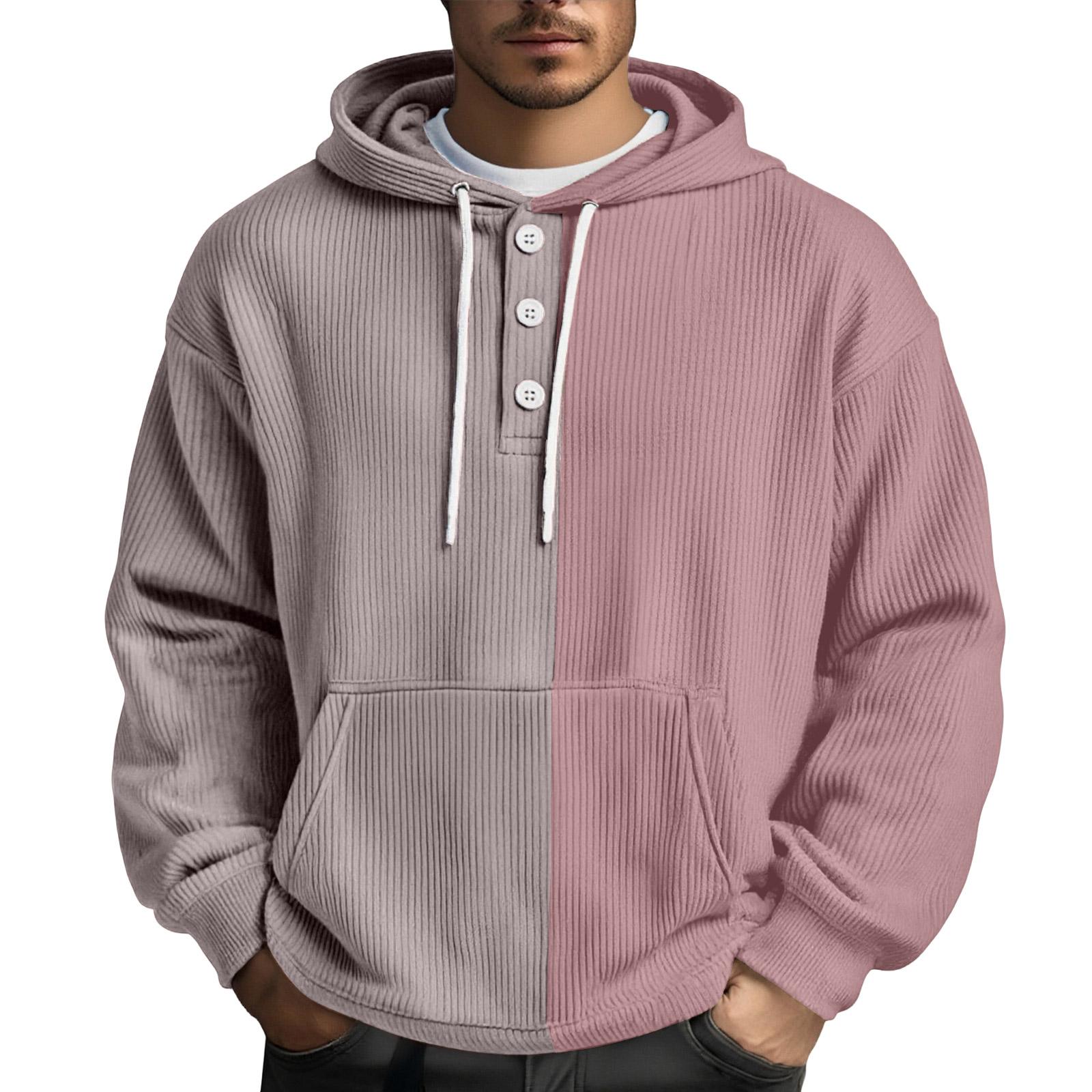 

Men s Leisure Loose Three Clicks Color Clashing Hooded Hood Hoodie L рожевий