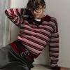 Dzianina w paski Jesień Nowy Amerykański Retro Kolorowy Blok Paski Polo Kołnierzyk Dzianinowy T-shirt
