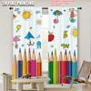 2pcs   Spring Summer Curtains Colorful Drawing Pencils Doodle Light Filtering Sheer Curtains Polyester Easy Install Decorations