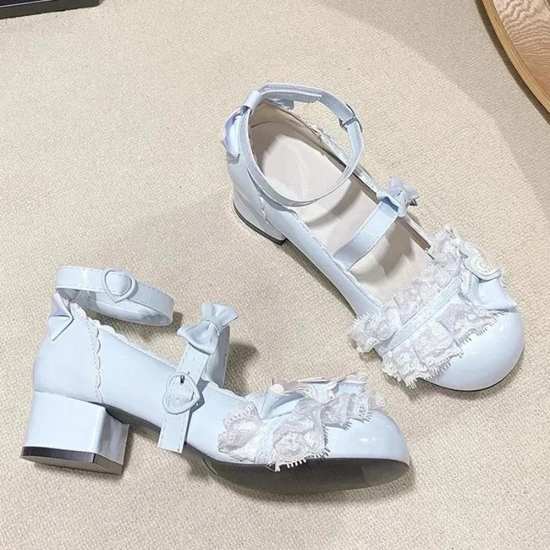 Lace Palace Leather Shoes Lolita Shoes Cute Lolita Japanese Sweet Bow Thick Custom Shoes Japanese Girls' Tea Party