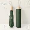 New three-fold simple plain color windproof and sun protection creative solid wood handle female vinyl parasol