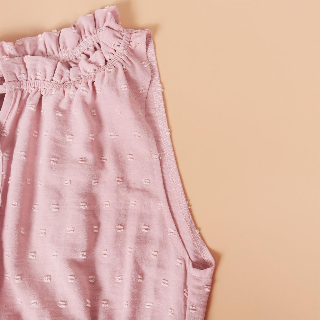 Women's Color Sleeveless Leisure Vacation Travel Lace-up High Waist Pleated Hairball Dress