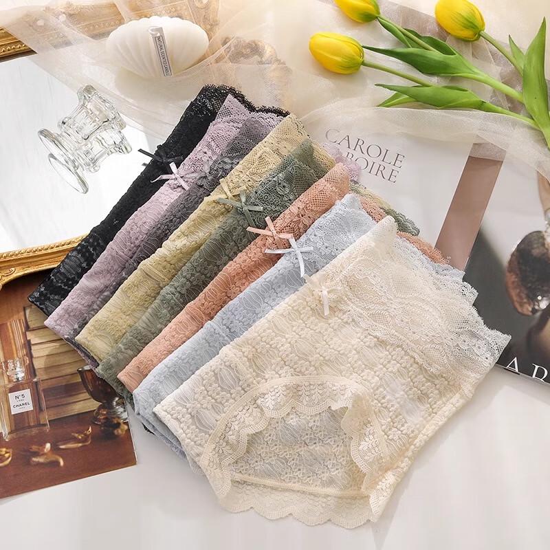 Maoren Women's Sexy Lace High-Waist Briefs, 3-Pack