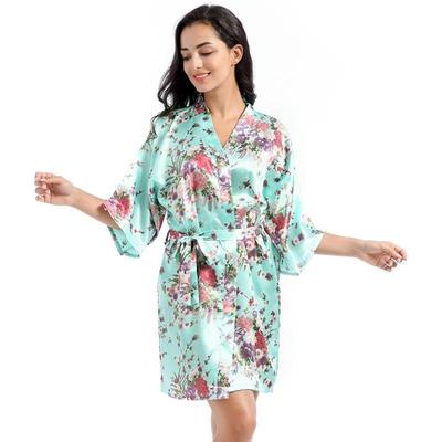 Camicia da notte cardigan da donna in seta a vestibilità ampia con stampa narciso