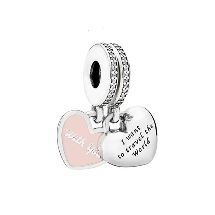 Fit Original Charms Bracelet 925 Silver Plated Pendant Pink Series Heart Flower Spring Butterfly Bead Women DIY Jewelry Making