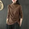 Literary Retro T-shirt for Women, Small Turtleneck, Irregular Pleated Bottoming Shirt, Versatile Temperament, Slimming Top