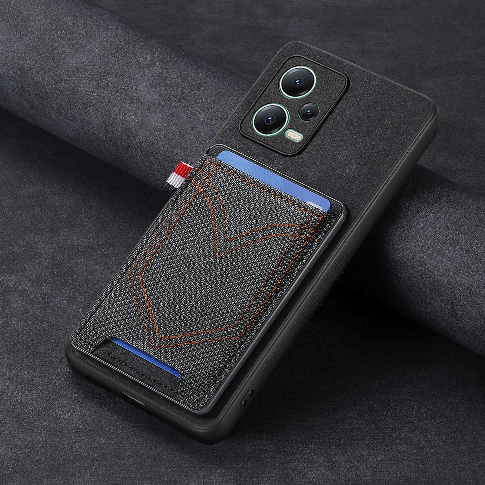 

Вертикальный держатель для карт Кожаный чехол-кошелек для Xiaomi Redmi Note 12 Pro Plus 11 10 13 X4 X3 X5 POCO Ретро-чехол-держатель для карт из денима For xiaomi 12 12X чёрный