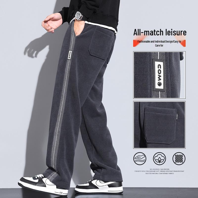 Men's Fleece-Lined Wide-Leg Sweatpants, Winter Sports Casual Pants for Spring/Autumn 2025