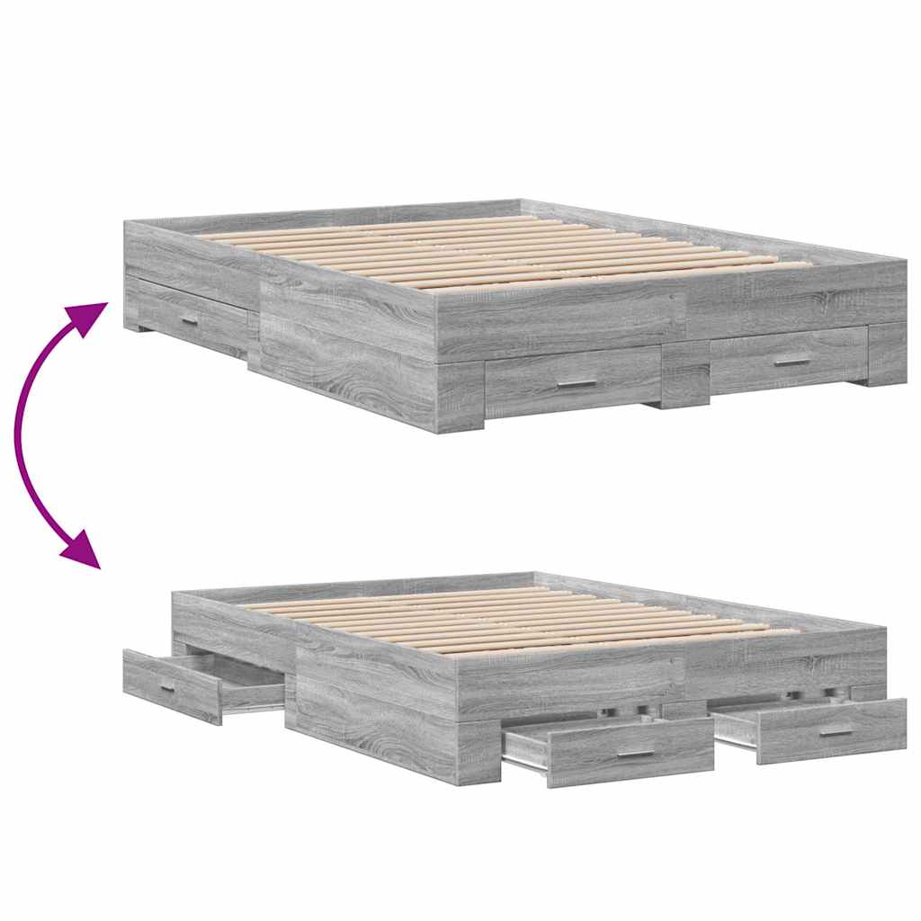 Vidaxl Bed Frame with Drawers, Sonoma Grey Oak, 120X190 Cm