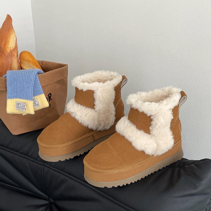 

Fashion Winter New Flat Snow Boots Women s Fashion Round Head Suede Thick Sole Anti-slip Wear-resistant Short Cotton Boots 40