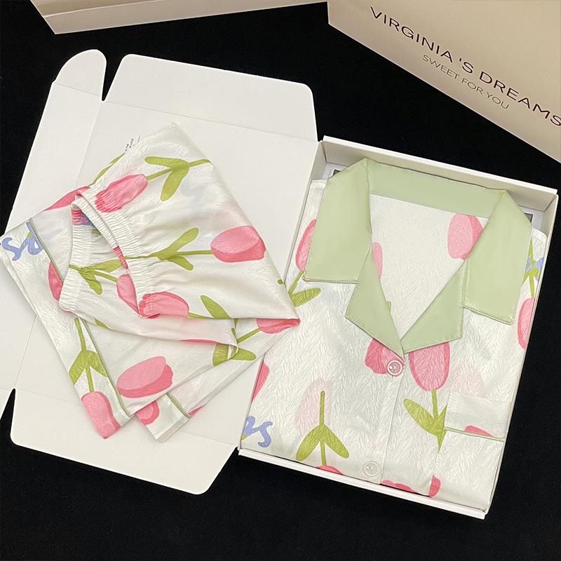 

Свежий узор тюльпанов, пасторальный стиль, популярный женский летний комплект из двух предметов: шорты с коротким рукавом для дома 2XL